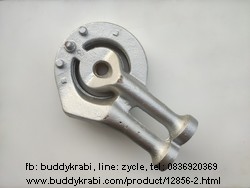 หัวเตาแก๊สบ้านแบบเหล็กหล่อ ท่อคู่เบี่ยงขวา Lucky Flame หัวเตา 130 มม. ตุ่มล็อคหัวเตาถึงปลายท่อยาว 200 มม.