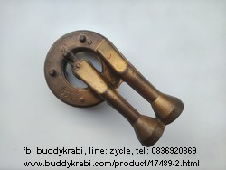 หัวเตาแก๊สบ้านแบบเหล็กหล่อ หัวปุ่ม ท่อคู่เบี่ยงซ้าย DS หัวเตา 120 มม. ตุ่มล็อคหัวเตาถึงปลายท่อยาว 175 มม.  ทองเหลือง