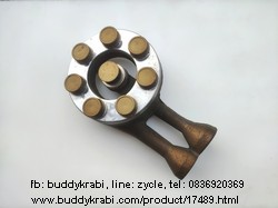 หัวเตาแก๊สบ้านแบบเหล็กหล่อ หัวปุ่ม ท่อคู่เบี่ยงซ้าย DS หัวเตา 120 มม. ตุ่มล็อคหัวเตาถึงปลายท่อยาว 175 มม.  ทองเหลือง