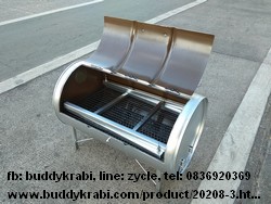 เตาย่างถ่านแบบถังผ่าครึ่ง ขาสูง มีฝาปิด  SPP 060 ลิตร ตะแกรงย่าง 35 x 54 ซม. สูง 93 ซม.