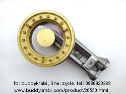 หัวเตาแก๊สบ้านแบบสเตนเลสฝาครอบเหล็กหล่อ ท่อคู่เบี่ยงขวา หัวเตา 130 มม. ตุ่มล็อคหัวเตาถึงปลายท่อยาว 220 มม.