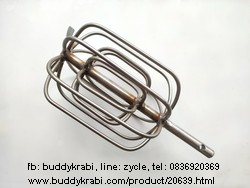 หัวตีเครื่องผสมอาหารรูปตะกร้อ ลวดนอก 8 เส้น ลวดใน 8 เส้น  สูง 24 ซม. หัวตีสูง 16 ซม. กว้าง 12.5 ซม. แกนตะกร้อ 13 มม. เครื่องตีไข่ขาเหล็กฉาก